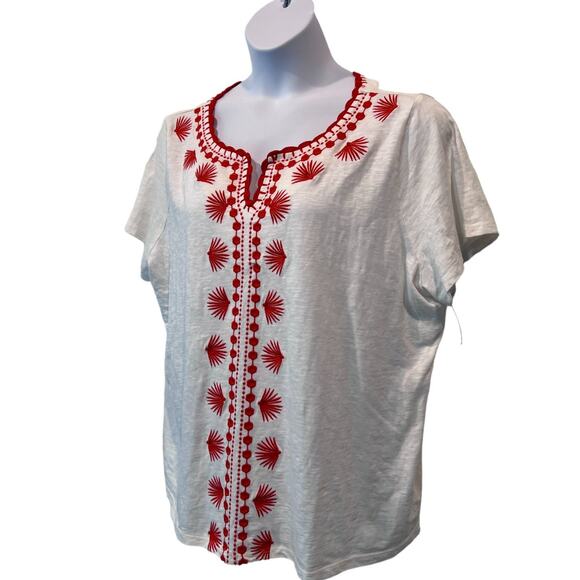 Talbots Top 3X Plus Petite Round Neck 100% Cotton Embroidered T-shirt Boho NEW - Picture 9 of 12